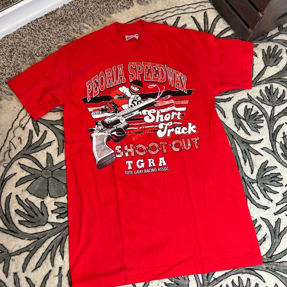 Vintage 80s Peoria Speedway Red Graphic T-Shirt